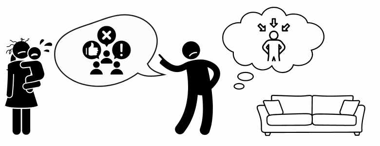 注目を引こうとする夫の姿